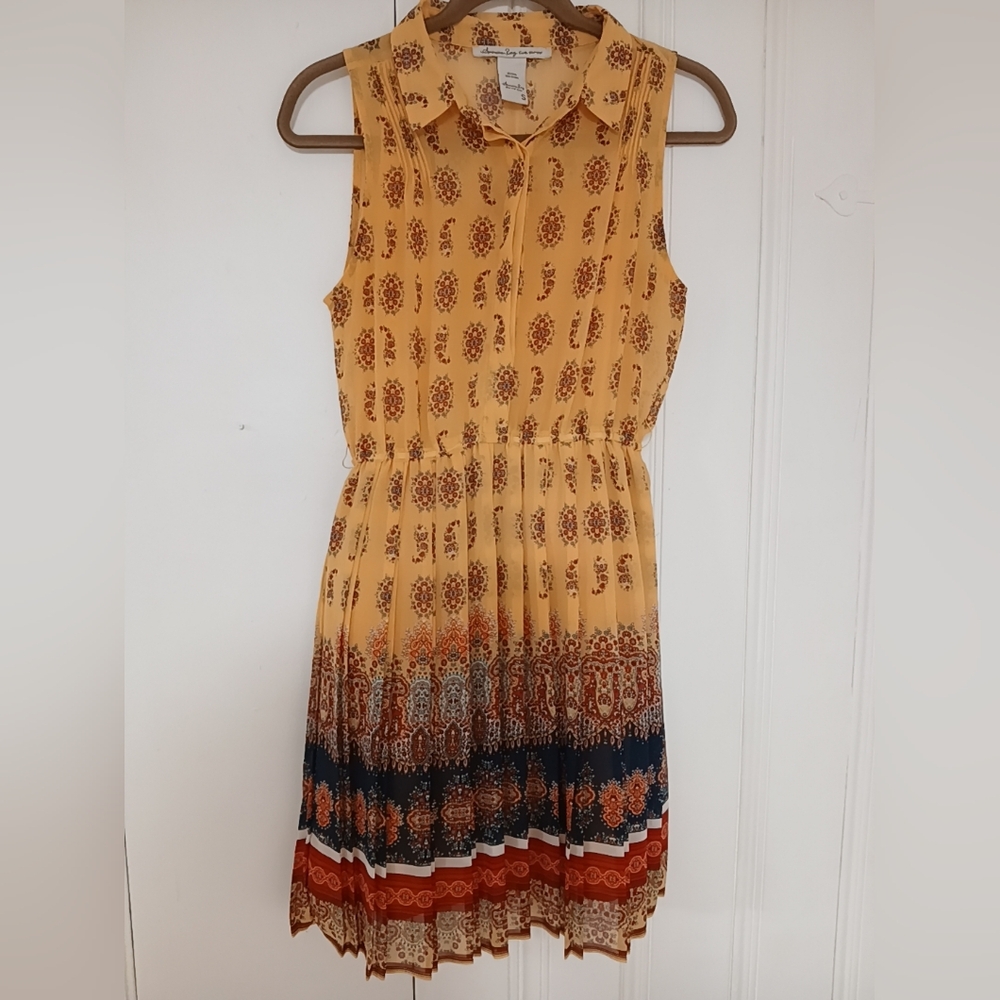 American Rag Yellow and Blue Patterned Midi Dress